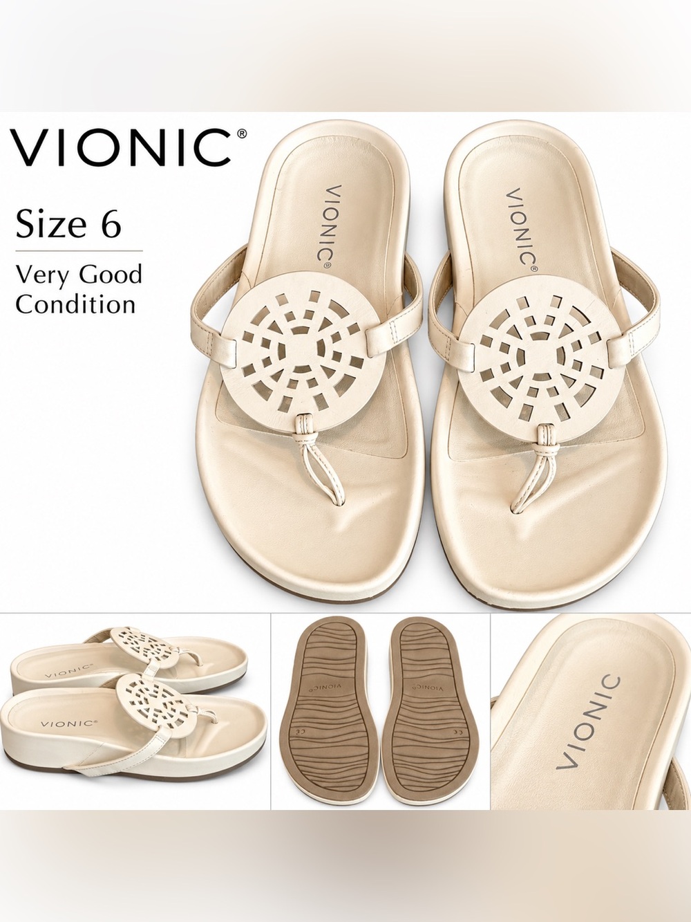 Vionic Women's Ivory Cutout Thong Sandals